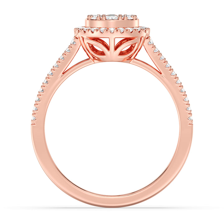 0.65 CTTW EF-VS Lab-Grown Round and Baguette Diamond Cluster Double Halo Engagement Ring in 18K Rose Gold