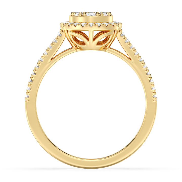 0.65 CTTW EF-VS Lab-Grown Round and Baguette Diamond Cluster Double Halo Engagement Ring in 18K Yellow Gold