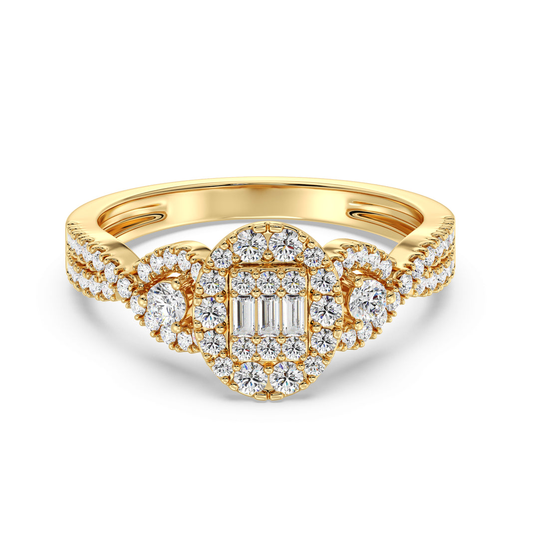 0.67CTTW Round EF-VS Lab-Grown Diamond Oval Cluster Engagement Ring in 18K Yellow Gold