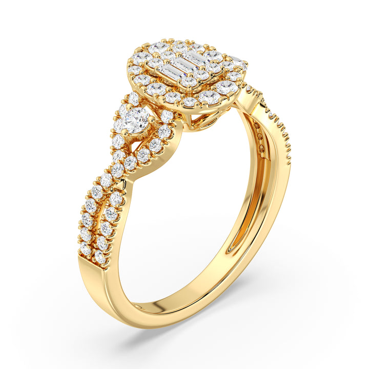 0.67CTTW Round EF-VS Lab-Grown Diamond Oval Cluster Engagement Ring in 18K Yellow Gold