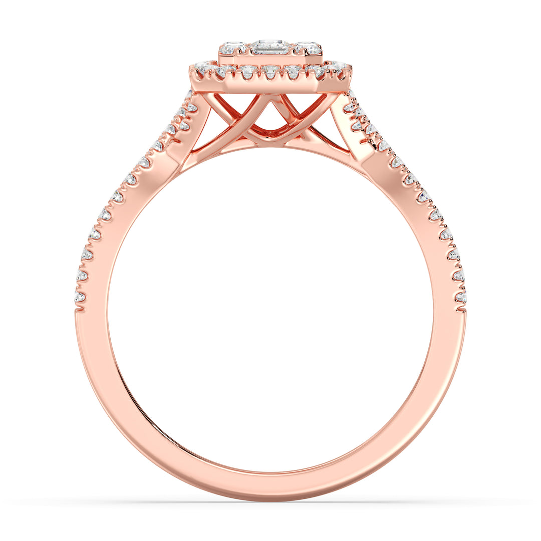 0.67 CTW Round & Baguette EF-VS Lab-Grown Diamond Emerald Cluster Halo Engagement Ring in 18K Rose Gold