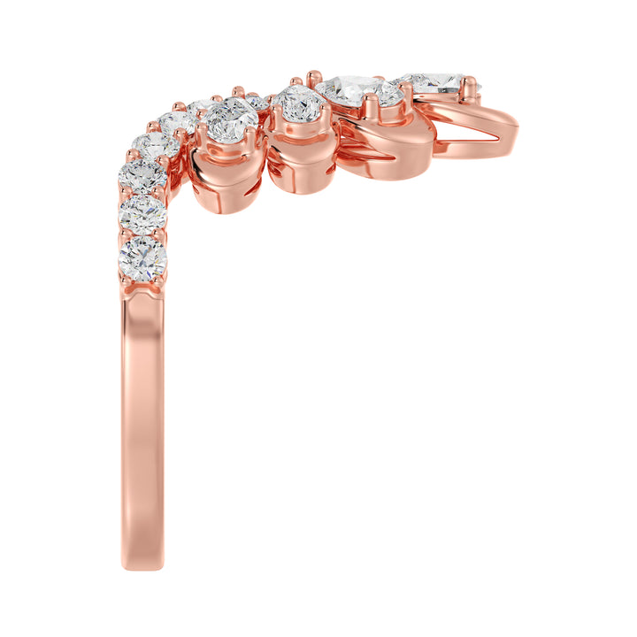 8K Rose Gold Blooming Floret Cather Ring with Lab-Grown Diamonds – Featuring 7 Pear-Cut and 15 Round-Cut Diamonds, 1.45 Carat Total Weight.