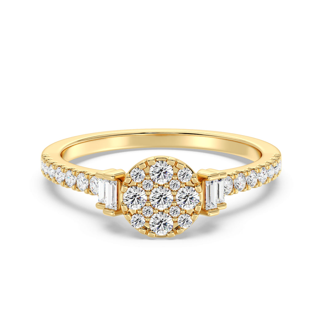 18K Solid Gold Engagement Ring in Yellow Gold with 0.57CTTW EF-VS Lab-Grown Round and Baguette Diamonds