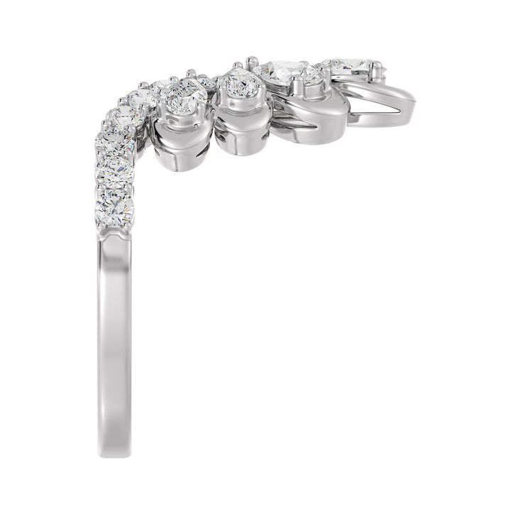 18K White Gold Blooming Floret Cather Ring with Lab-Grown Diamonds – Featuring 7 Pear-Cut and 15 Round-Cut Diamonds, 1.45 Carat Total Weight