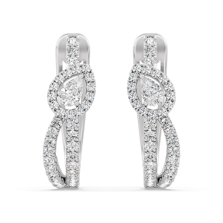 18K White Gold Twisted Hoop Earrings with Pear-Shaped Lab-Grown Diamonds, adorned with dazzling round and pear-cut diamonds for a sophisticated look