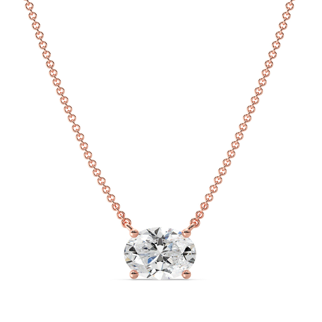 2.00 Carat Oval Lab-Grown Diamond Solitaire Necklace in 18K Rose Gold with IGI Certified E/VS Diamond in Prong Setting