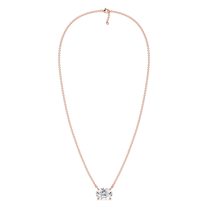 2.00 Carat Oval Lab-Grown Diamond Solitaire Necklace in 18K Rose Gold with IGI Certified E/VS Diamond in Prong Setting