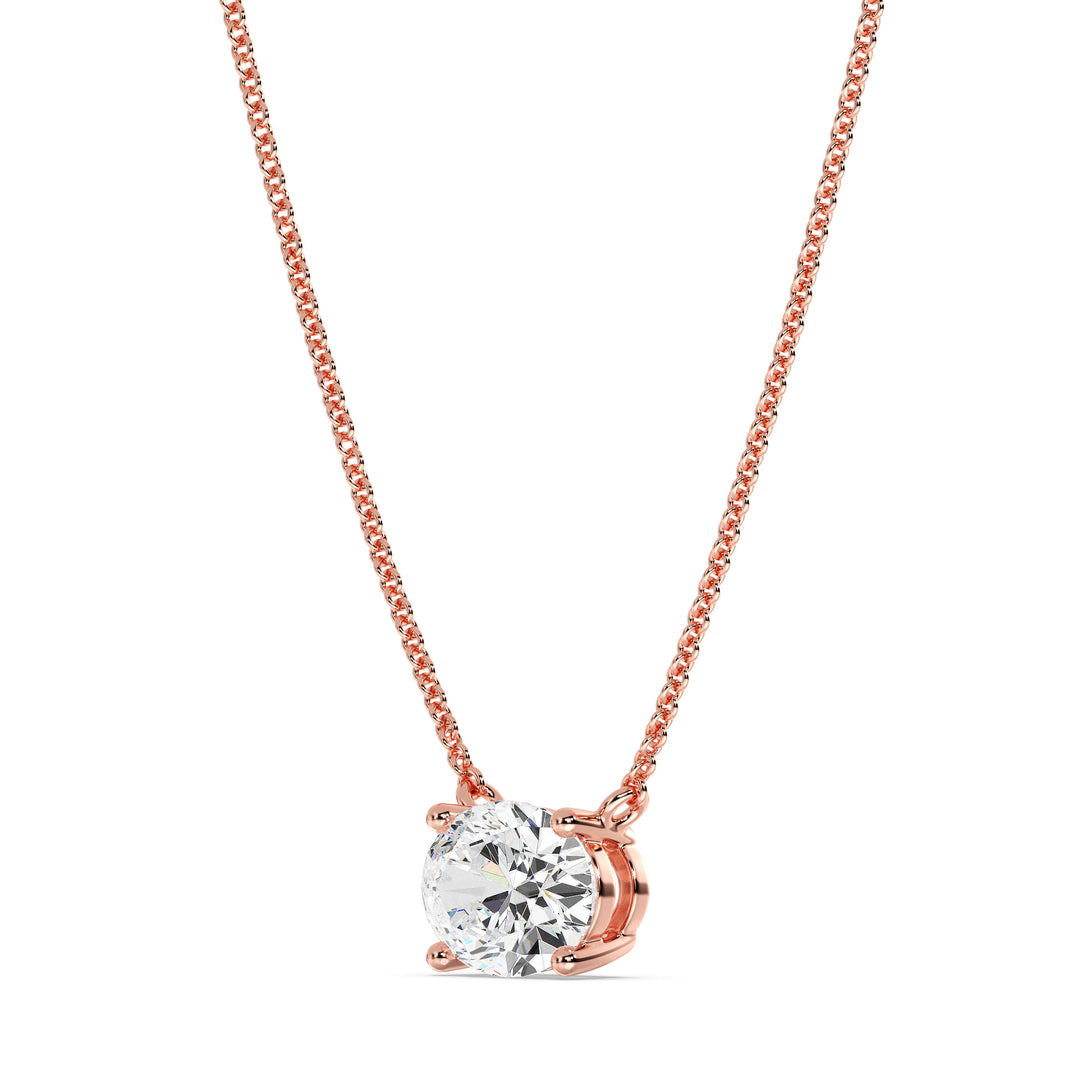 2.00 Carat Oval Lab-Grown Diamond Solitaire Necklace in 18K Rose Gold with IGI Certified E/VS Diamond in Prong Setting