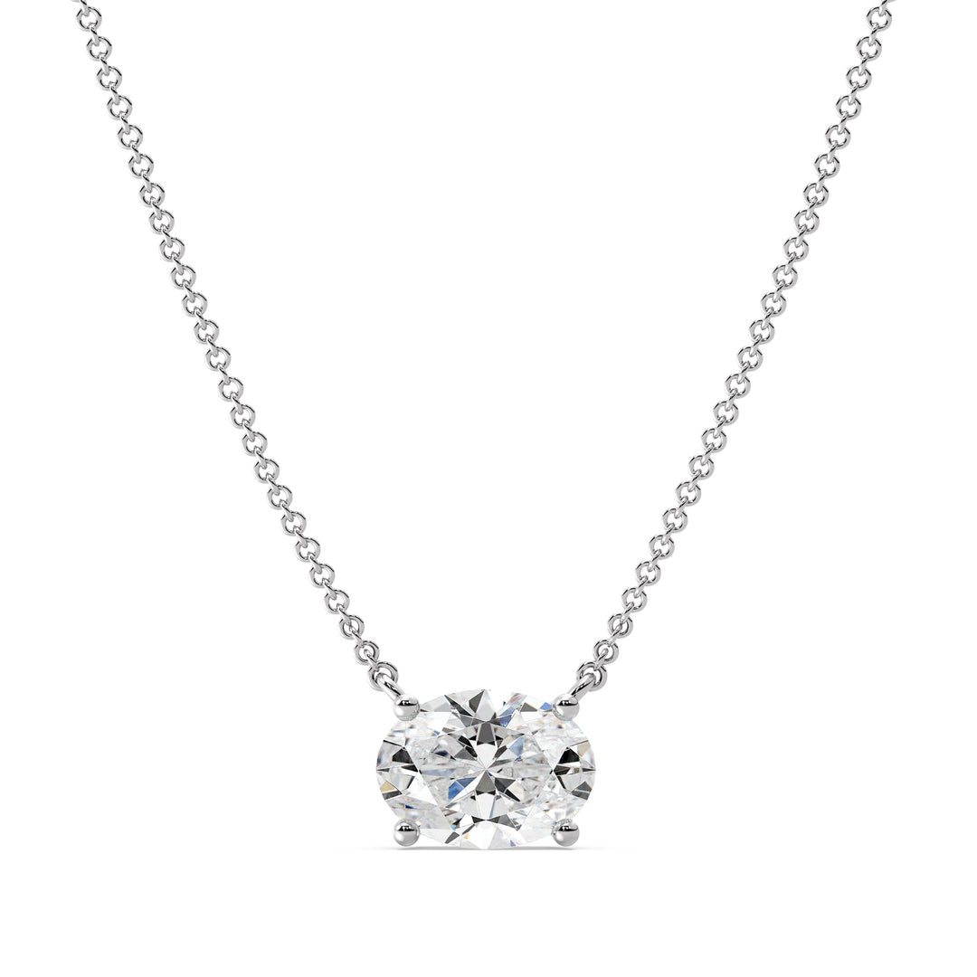 2.00 Carat Oval Lab-Grown Diamond Solitaire Necklace in 18K White Gold with IGI Certified E/VS Diamond in Prong Setting