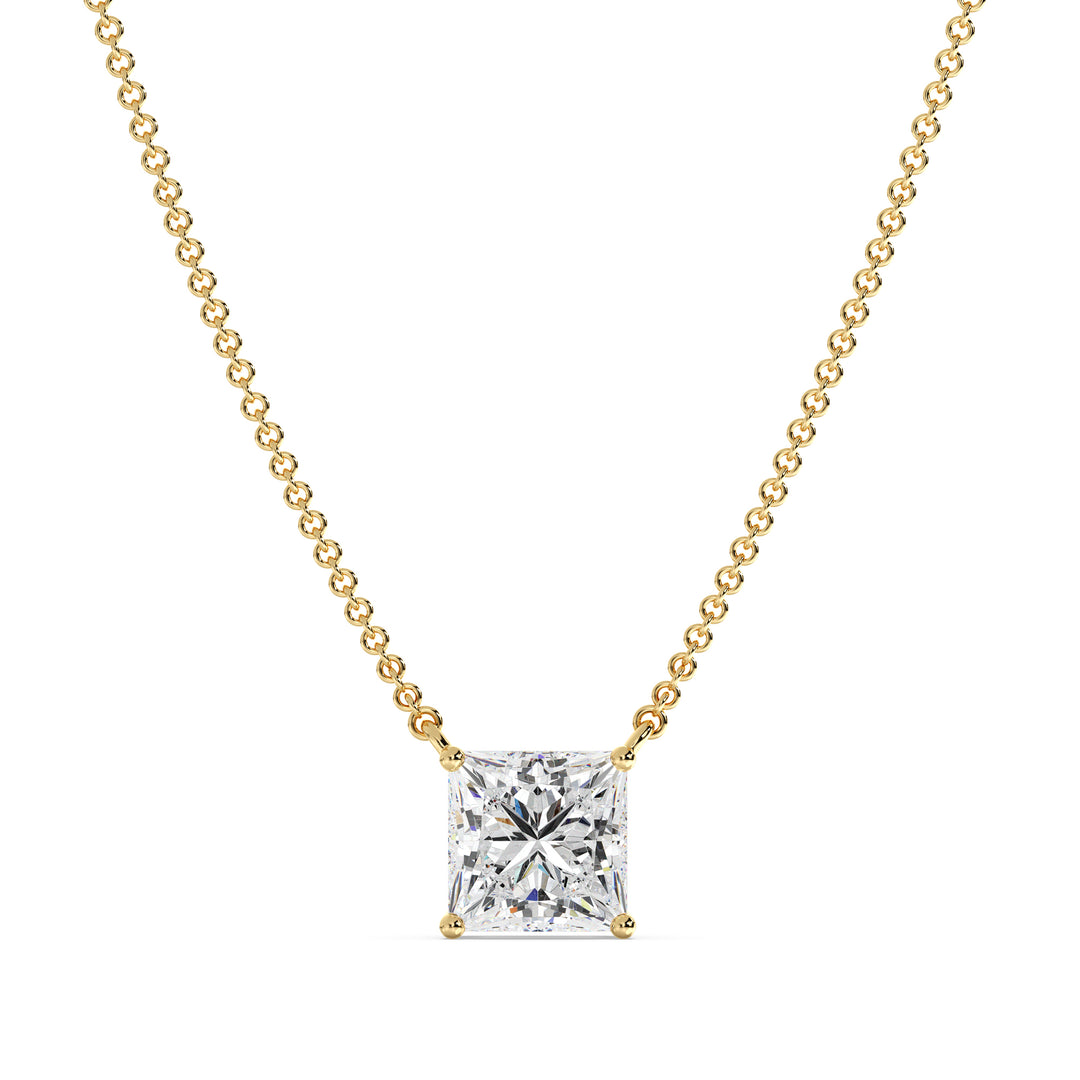 2.00 Carat Princess Cut Solitaire Lab-Grown Diamond Pendant Necklace in 18K Yellow Gold with IGI Certified E/VS Diamond