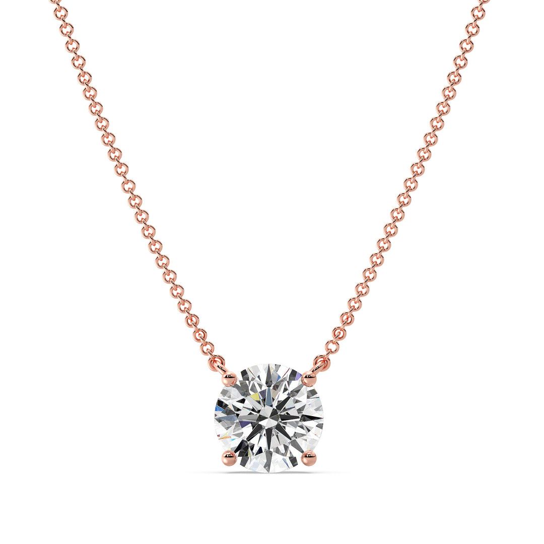 Collier avec diamant solitaire rond de 2,00 carats cultivé en laboratoire en or massif 18 carats