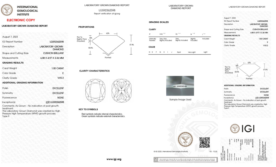 Exquisite 1.00 CT IGI Certified Long Cushion Cut Lab Grown Diamond | E Color, VVS2 Clarity