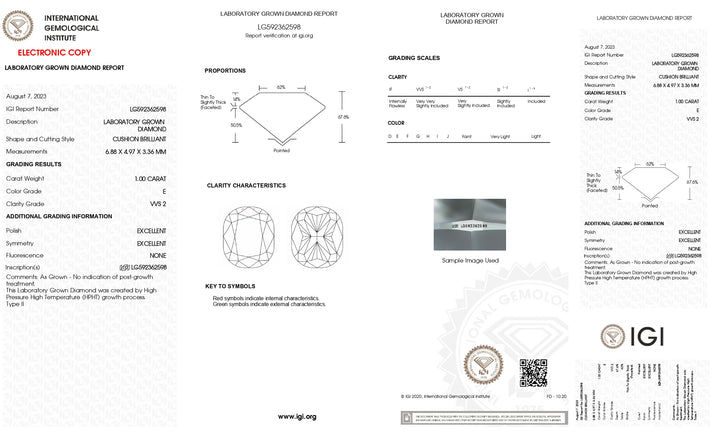 Exquisite 1.00 CT IGI Certified Long Cushion Cut Lab Grown Diamond | E Color, VVS2 Clarity