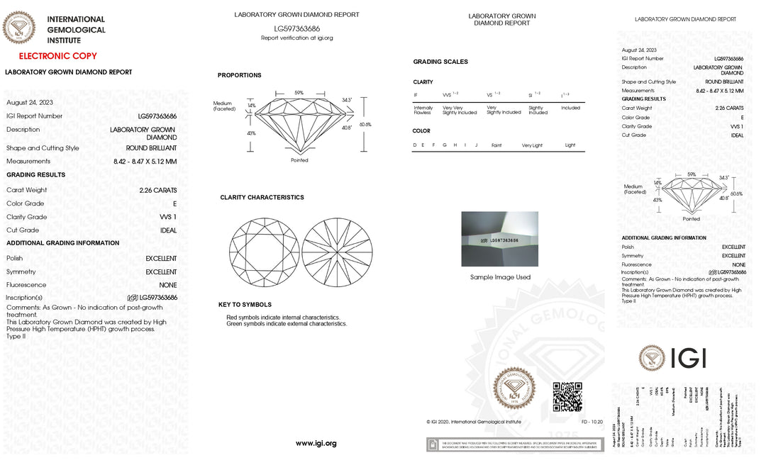 Diamant cultivé en laboratoire de 2,26 ct certifié IGI, pureté VVS1, couleur E