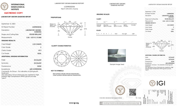 IGI Certified 2.22 Carat Round Cut Lab-Grown Diamond - VS2 Clarity, E Color