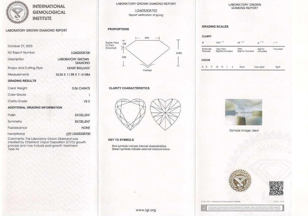 5.06 CT Heart-Cut Lab-Grown Diamond | IGI Certified | I Color | VS2 Clarity