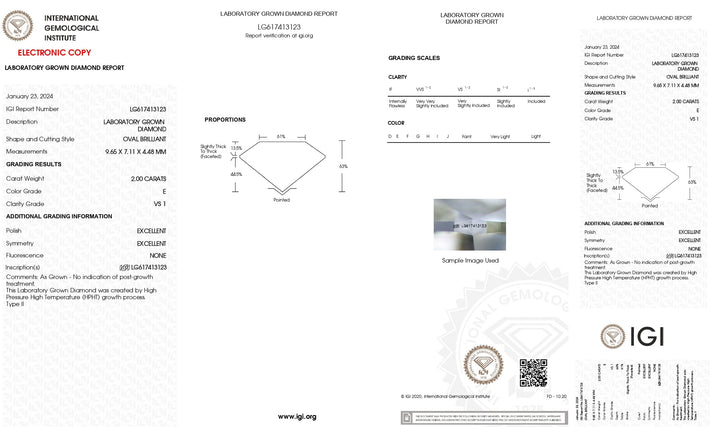 IGI Certified 2.00 CT Oval Lab-Grown Diamond - VS1 Clarity, E Color