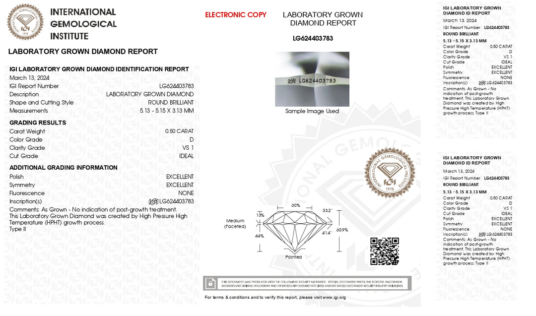 IGI Certified 0.50 CT Round Cut Lab-Grown Diamond | D Color, VS1 Clarity