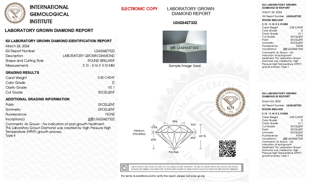 IGI Certified 0.50 CT Round Cut Lab-Grown Diamond | D Color, VS1 Clarity