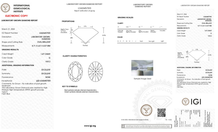 IGI Certified 1.47 CT Oval Lab Grown Diamond – VVS2 Clarity, G Color