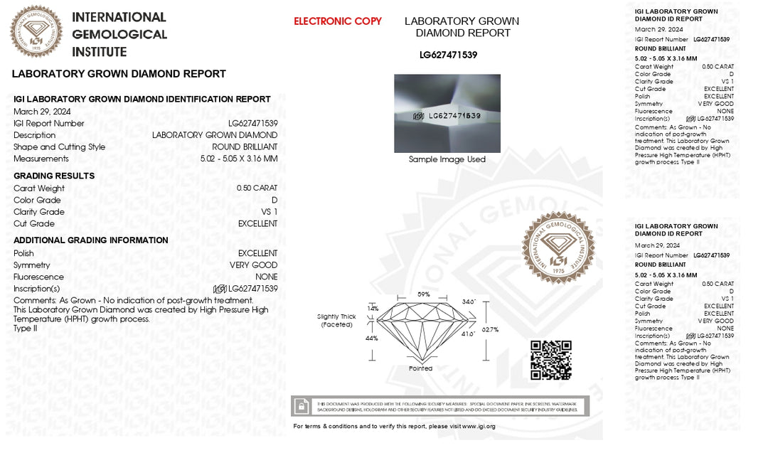 IGI Certified 0.50 CT Round Cut Lab-Grown Diamond | D Color, VS1 Clarity