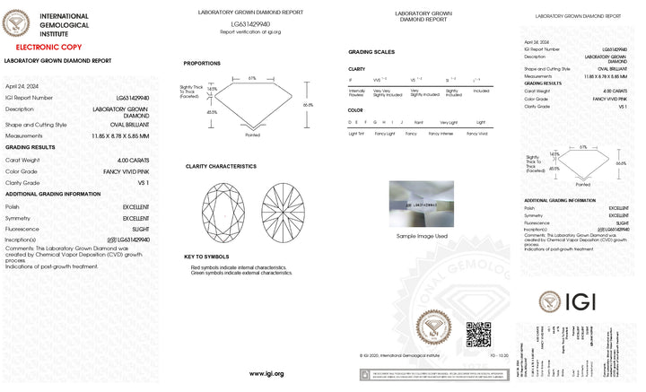 IGI Certified 4.00 CT Oval Cut Lab-Grown Diamond – VS1 Clarity, Fancy Vivid Pink Color