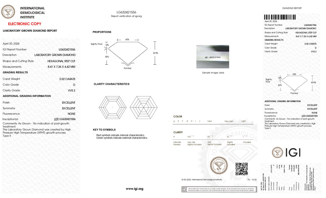 IGI Certified 2.02 Carat Hexagonal Cut Lab-Grown Diamond - VVS2, D Color