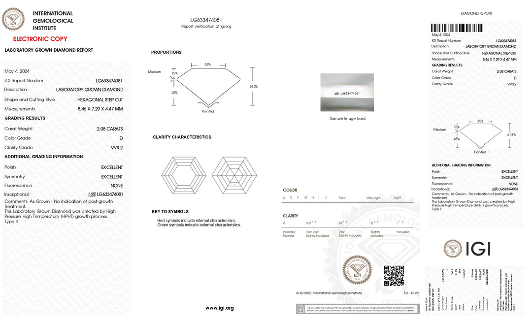 IGI Certified 2.08 Carat Hexagonal Cut Lab-Grown Diamond - VVS2, D Color