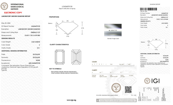 IGI Certified 4.02 CT Emerald Cut Lab-Grown Diamond – VS1 Clarity, E Color, Exceptional Brilliance