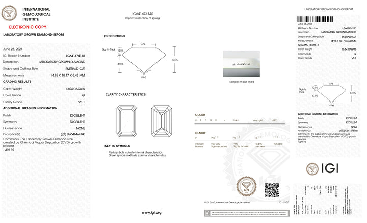 Diamant de laboratoire taille émeraude certifié IGI de 10,54 ct | Clarté VS1 | Couleur G