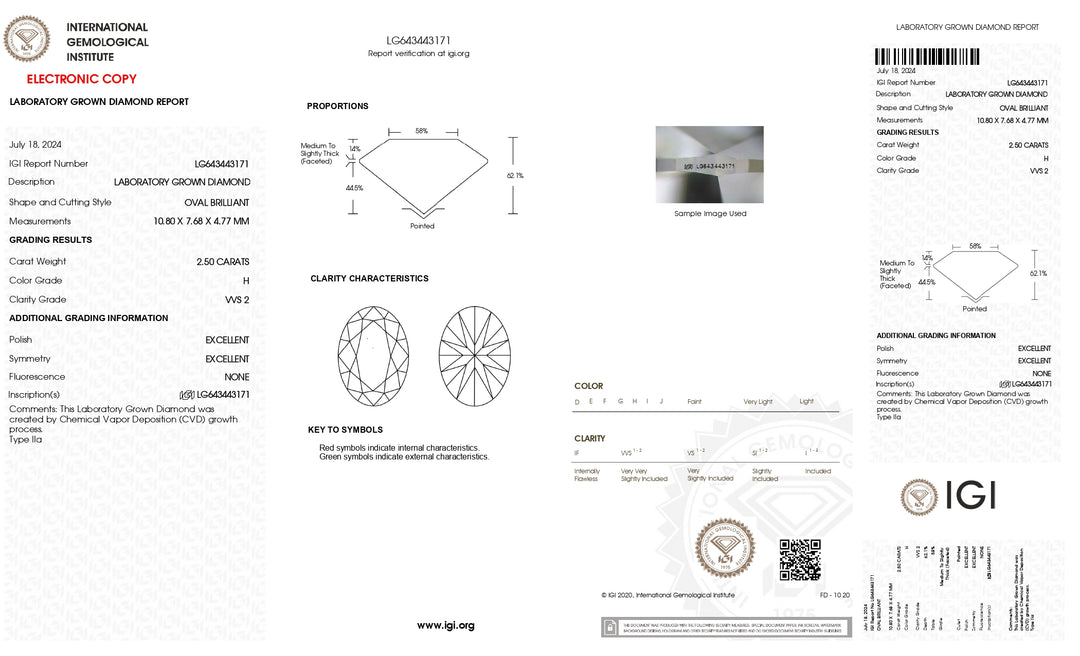 IGI Certified 2.50 CT Oval Cut Lab-Grown Diamond – VVS2 Clarity, H Color, Radiant Brilliance