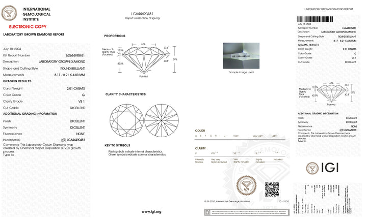 IGI Certified 2.31 Carat Round Lab-Grown Diamond - VS1 Clarity, E Color, Excellent Cut