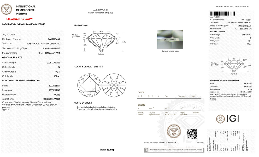 IGI Certified 2.05 Carat Round Cut Lab-Grown Diamond - VS1 Clarity, G Color