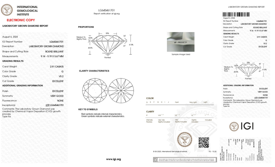 IGI Certified 2.91 Carat Round Cut Lab-Grown Diamond - VS2 Clarity, G Color