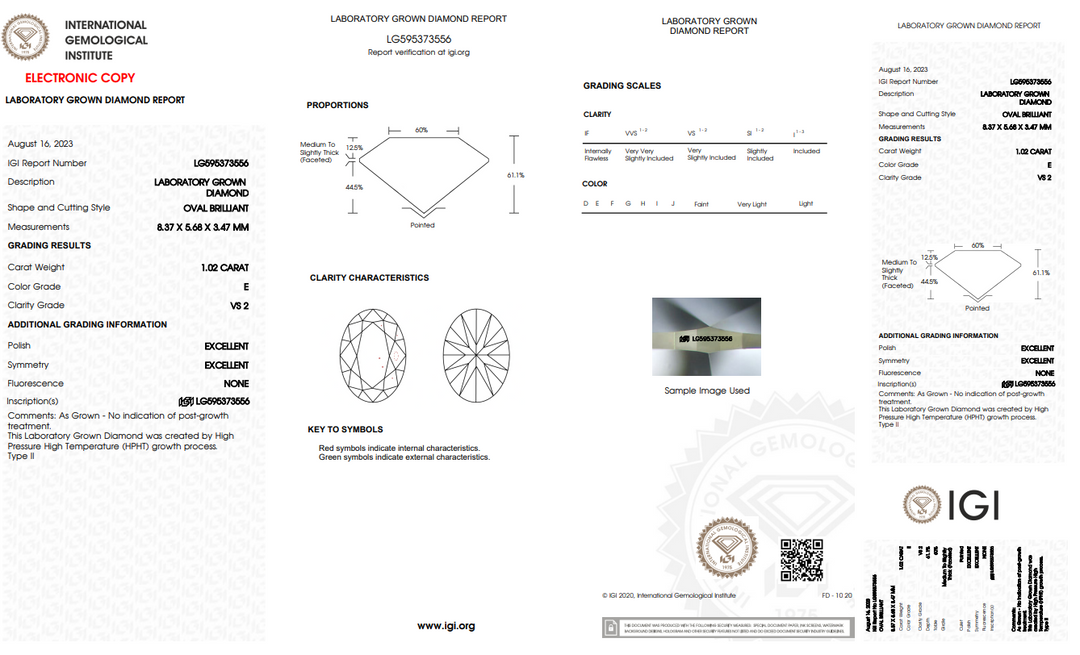 IGI CERTIFIED 1.02 CT OVAL LAB-GROWN DIAMOND, VS2/E