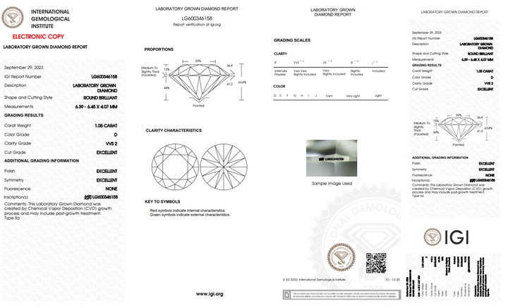 1.05 CT ROUND LAB-GROWN DIAMOND, VVS2 CLARITY - EXQUISITE AND RESPONSIBLY CRAFTED