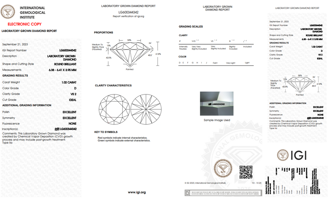 IGI CERTIFIED 1.02 CT ROUND LAB-GROWN DIAMOND, VS2 CLARITY