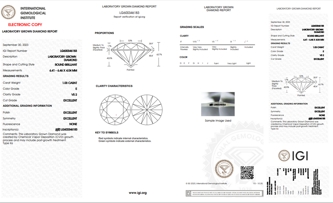 IGI CERTIFIED 1.03 CT ROUND LAB-GROWN DIAMOND | VS2 CLARITY | E COLOR