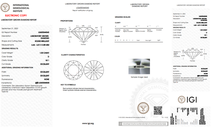 IGI CERTIFIED 1 CT ROUND LAB-GROWN DIAMOND, VS1 CLARITY