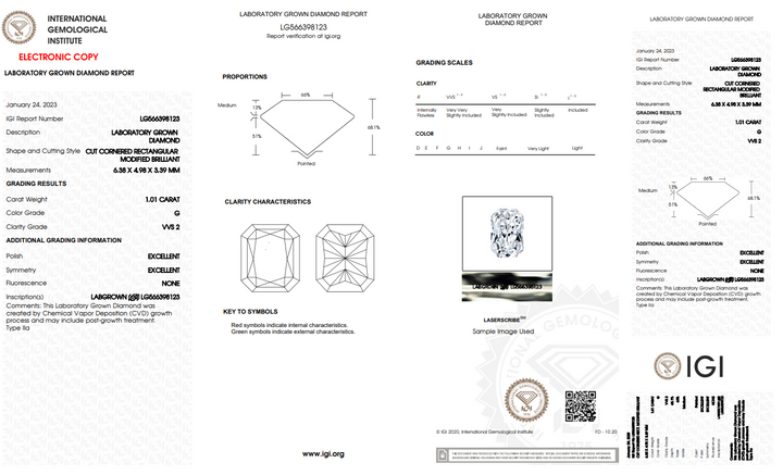 DIAMANT CULTIVÉ EN LABORATOIRE RADIANT DE 1,01 CT CERTIFIÉ IGI, CLARTÉ VVS2, COULEUR G