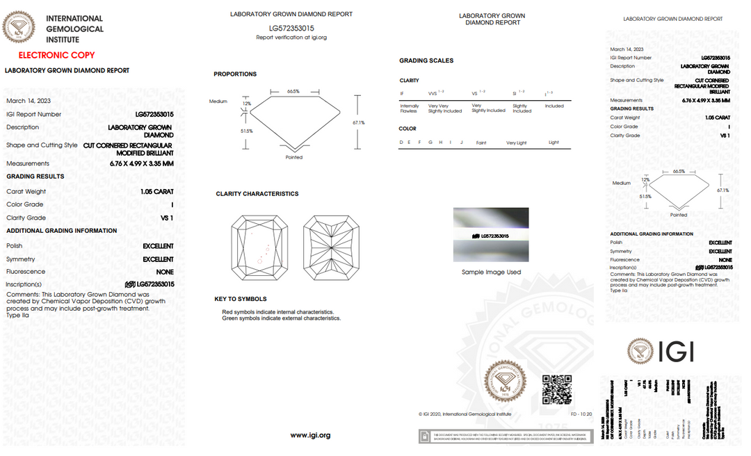 DIAMANT CULTIVÉ EN LABORATOIRE RADIANT DE 1,05 CT CERTIFIÉ IGI - CLARTÉ VS1, JE COULEUR AVEC UNE TEINTE MÉLANGÉE