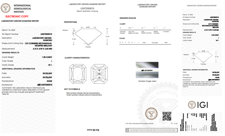 DIAMANT CULTIVÉ EN LABORATOIRE RADIANT DE 1,05 CT CERTIFIÉ IGI - CLARTÉ VS1, JE COULEUR AVEC UNE TEINTE MÉLANGÉE