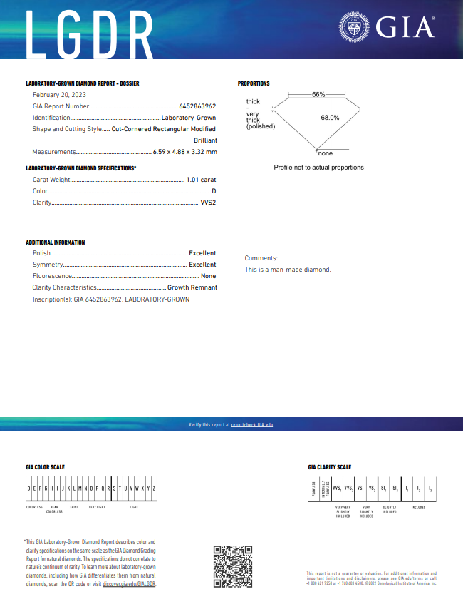 DIAMANT CULTIVÉ EN LABORATOIRE RADIANT DE 1,01 CT CERTIFIÉ GIA - CLARTÉ VVS2, COULEUR D