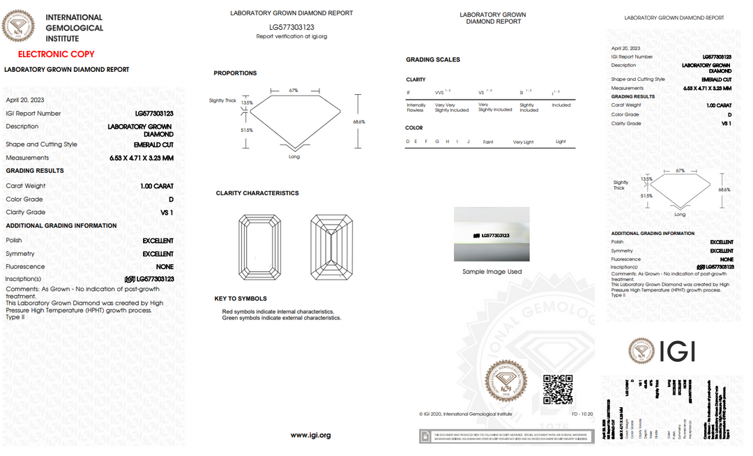 IGI CERTIFIED 1 CT EMERALD LAB-GROWN DIAMOND - VS1 CLARITY