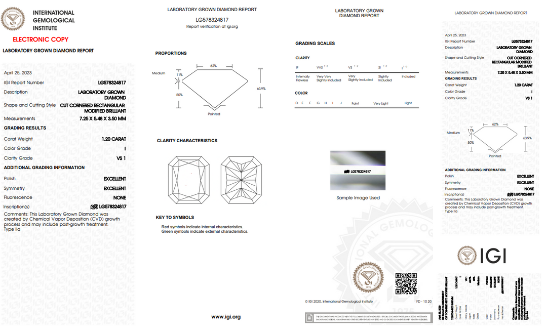 IGI CERTIFIED 1.20 CT RADIANT CUT LAB GROWN DIAMOND | VS1 CLARITY | I COLOR