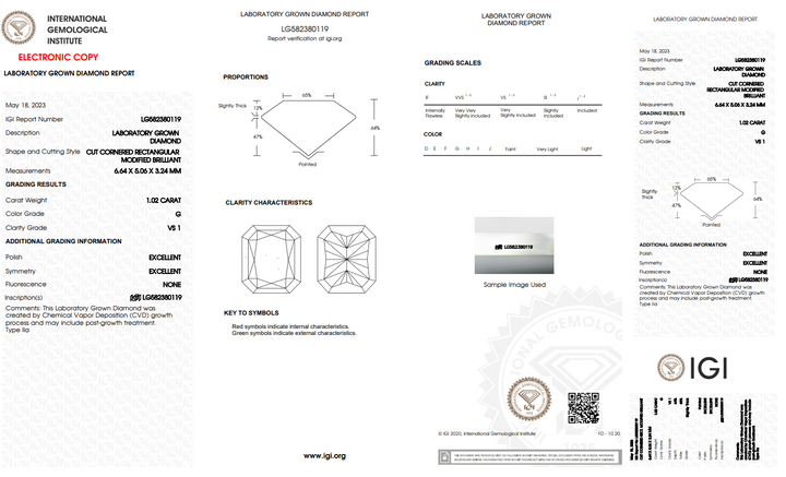 DIAMANT CULTIVÉ EN LABORATOIRE RADIANT DE 1,02 CT CERTIFIÉ IGI, CLARTÉ VS1, COULEUR G