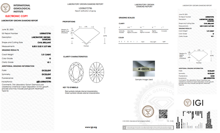 IGI CERTIFIED 1.01 CT OVAL LAB-GROWN DIAMOND, VS1 CLARITY