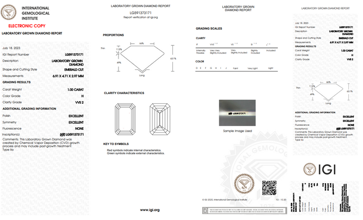 DIAMANTE CULTIVADO EN LABORATORIO DE 1 QUILATE CON CORTE ESMERALDA, CLARIDAD VVS2, CERTIFICADO IGI