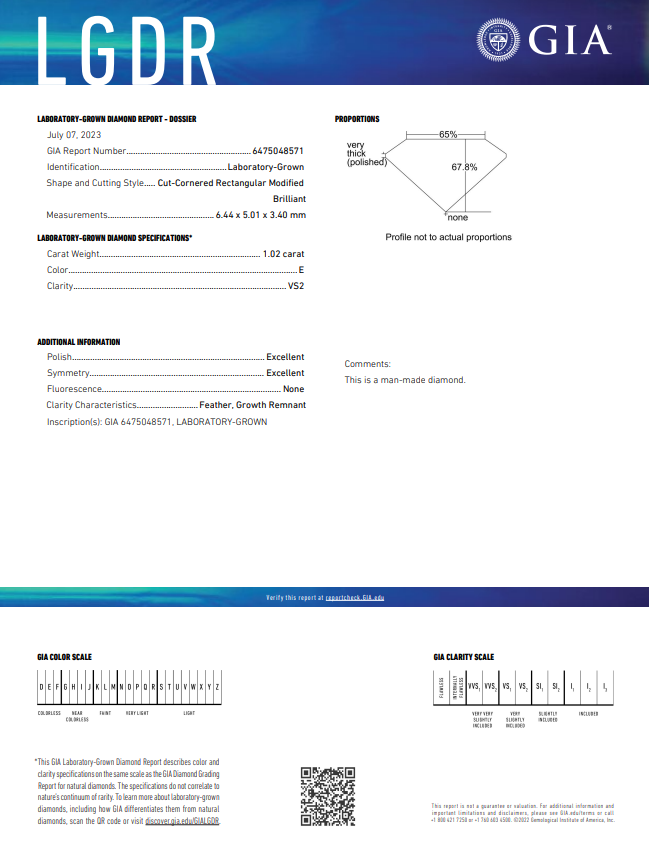 DIAMANT CULTIVÉ EN LABORATOIRE RADIANT DE 1,02 CT CERTIFIÉ GIA, CLARTÉ VS2, COULEUR E