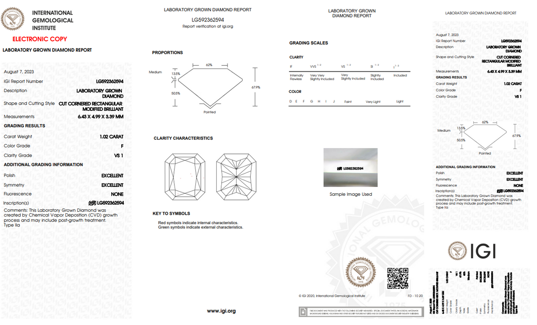 DIAMANT CULTIVÉ EN LABORATOIRE RADIANT DE 1,02 CT CERTIFIÉ IGI - CLARTÉ VS1 - COULEUR F